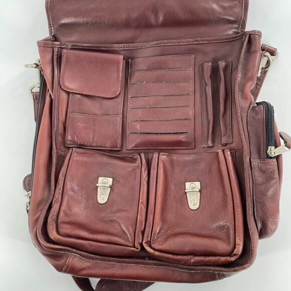 VTG Frye Messenger Briefcase Distress Leather Bag Brown Handle‎ Adjustable Strap - Picture 4 of 11